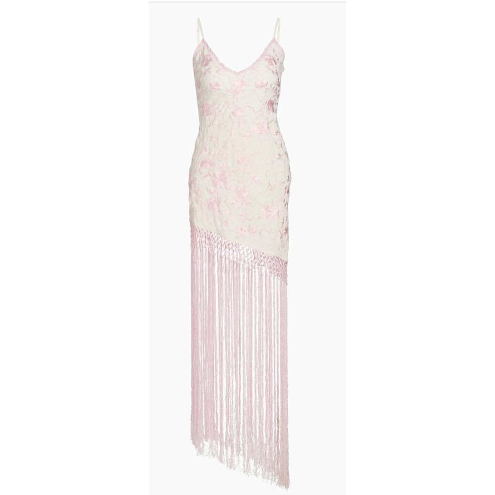 LoveShackFancy Evalette Floral Fringe Maxi Dress Sugar Pink Size 8